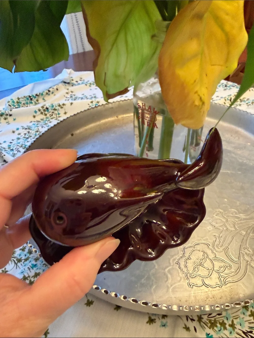 Brown Ceramic Whale ashtray vintage 70s!